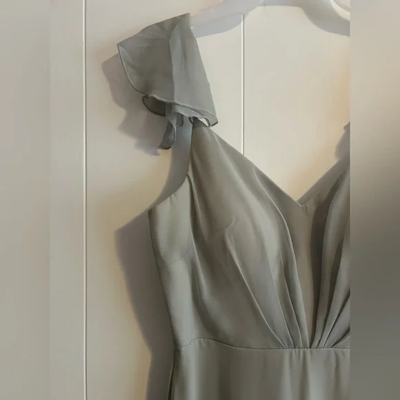 Birdy grey dove grey bridesmaid dress with fluttery cap sleeves (hemmed to ~5’4) - Picture 5 of 7